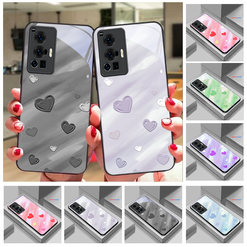 Vivo X200 - جراب هاتف زجاجي أسود بتصميم فني